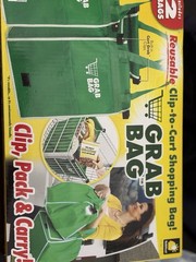 Shopping Bag Grab Bag 2 Pack Reusable Clip to Cart with Pockets New In Box