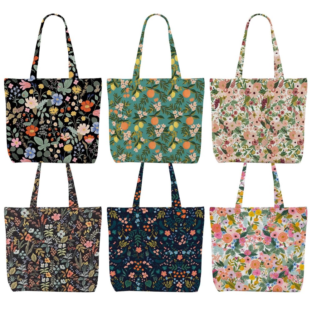 6 Pcs Aesthetic Floral Canvas Tote Bag Canvas Bag with Pocket for Shopping Wo…
