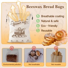 Beeswax Bread Bags for Homemade Bread, 2 Packs XL Reusable Cotton XL, white