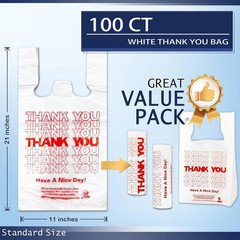 White Thank You T Shirt Bag, Grocery Shopping Bag Reusable and Disposable Superm