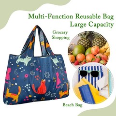 2 PCS Large Small Foldable Tote Nylon Reusable Grocery Bags Shopping
