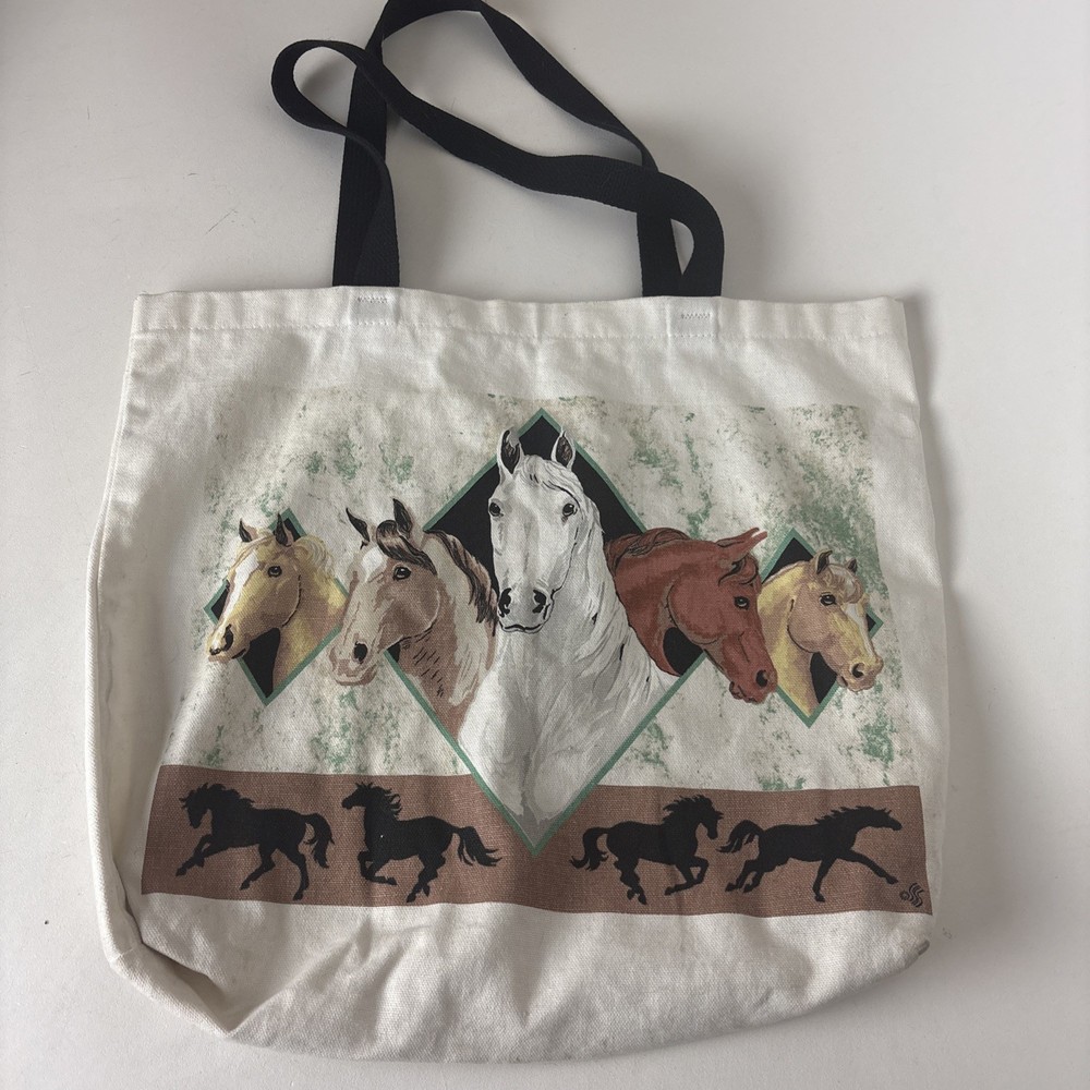 Reusable Tote Bag Beautiful Horses Cowgirl Canvas