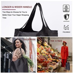 10 PCS Reusable Grocery Bags 45LBS Waterproof Ripstop Shopping Tote Black