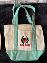 99 Ranch Market Canvas Foldable Tote Bag White Light Blue Logo Small Reusable