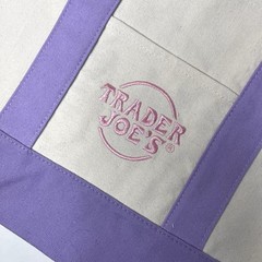 Set of 2 Trader Joe’s Canvas MINI Tote Bags Spring Color — PASTEL PURPLE + Pink!