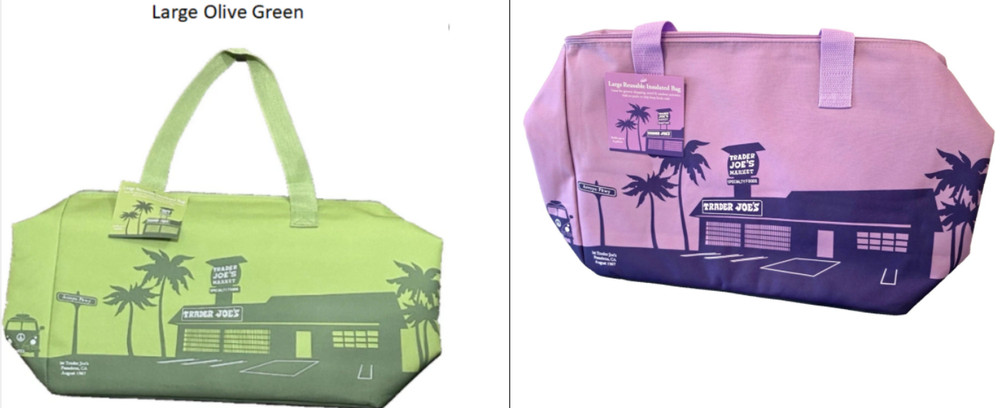 2 Trader Joe’s Large 8 Gallon Insulated Tote Bag Olive Green + Purple