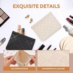 MZLUWM 2-Pack Small Waterproof Checkered Makeup Bag – Portable Beige+Black