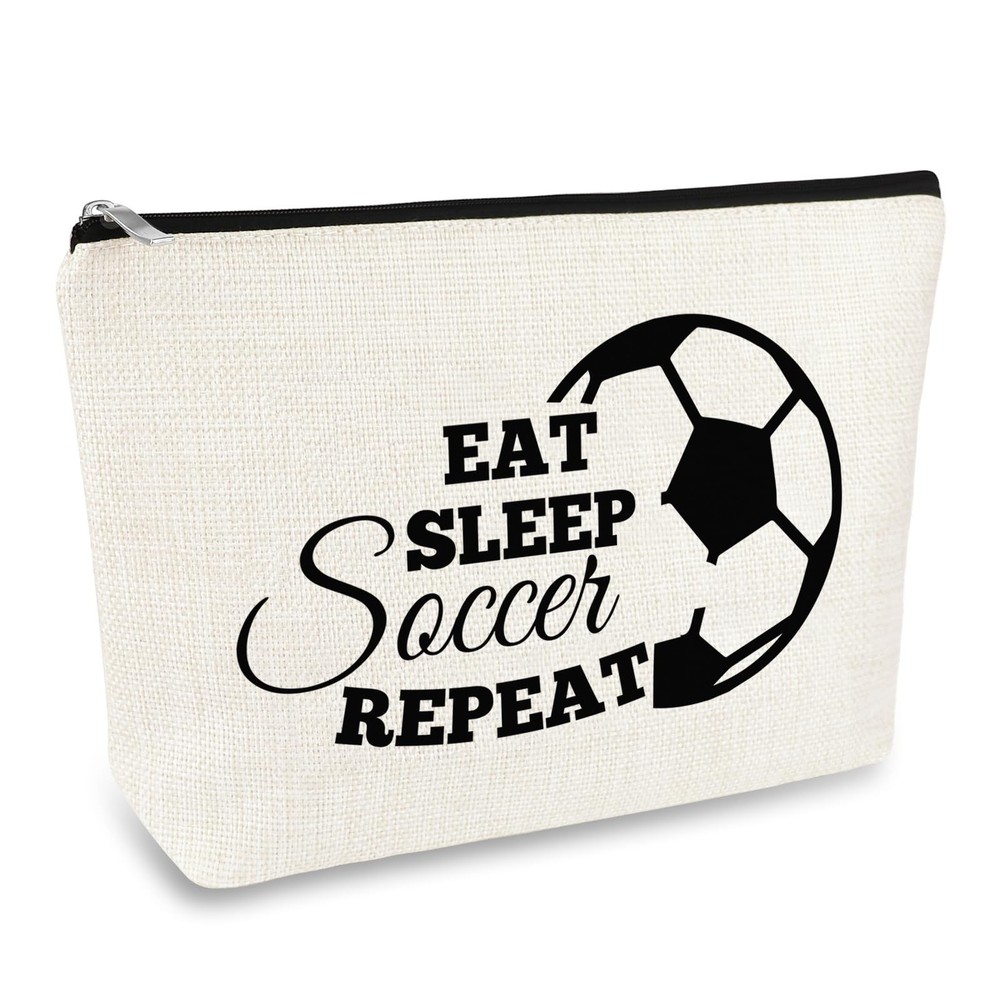 Soccer Gifts for Girls Women Makeup Bag Lover Gift Football beige