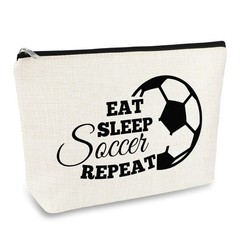 Soccer Gifts for Girls Women Makeup Bag Lover Gift Football beige
