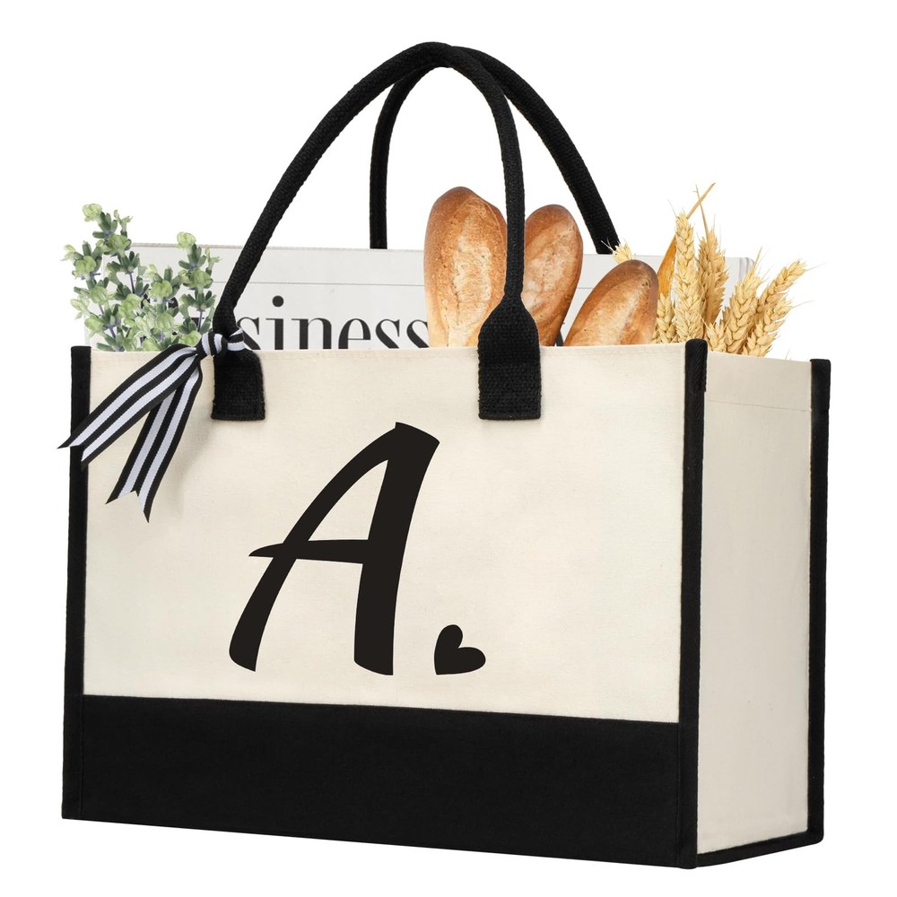 shenee Initial Canvas Tote Bag, Personalized Beach Jute Bag Present for