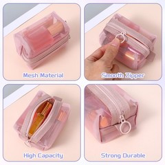 Qulkws 5 Pcs Mini Zipper Mesh Bags 4.3”x2.7”x2” Portable Travel Multicolor