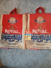ROYAL Basmati Rice EMPTY Tote Bag LOT of Burlap 20 lb Handle Zipper Heavy Duty2