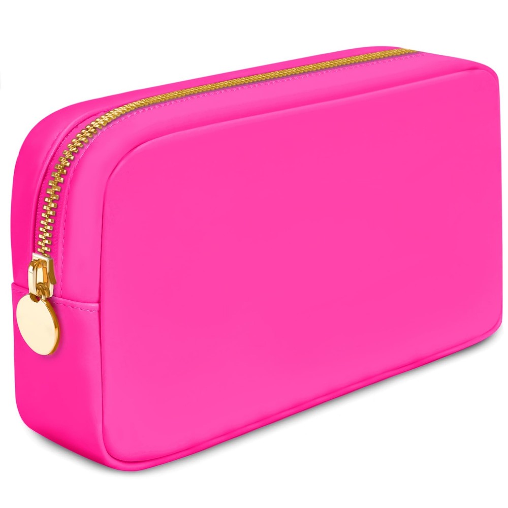 DANCOUR Small Makeup Bag – Cute Preppy Nylon Pouch, Small, Hot Pink