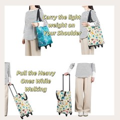 Portable Shopping Cart Foldable W/ Wheels,Folding Shopping Cart Tote Bag Trolley