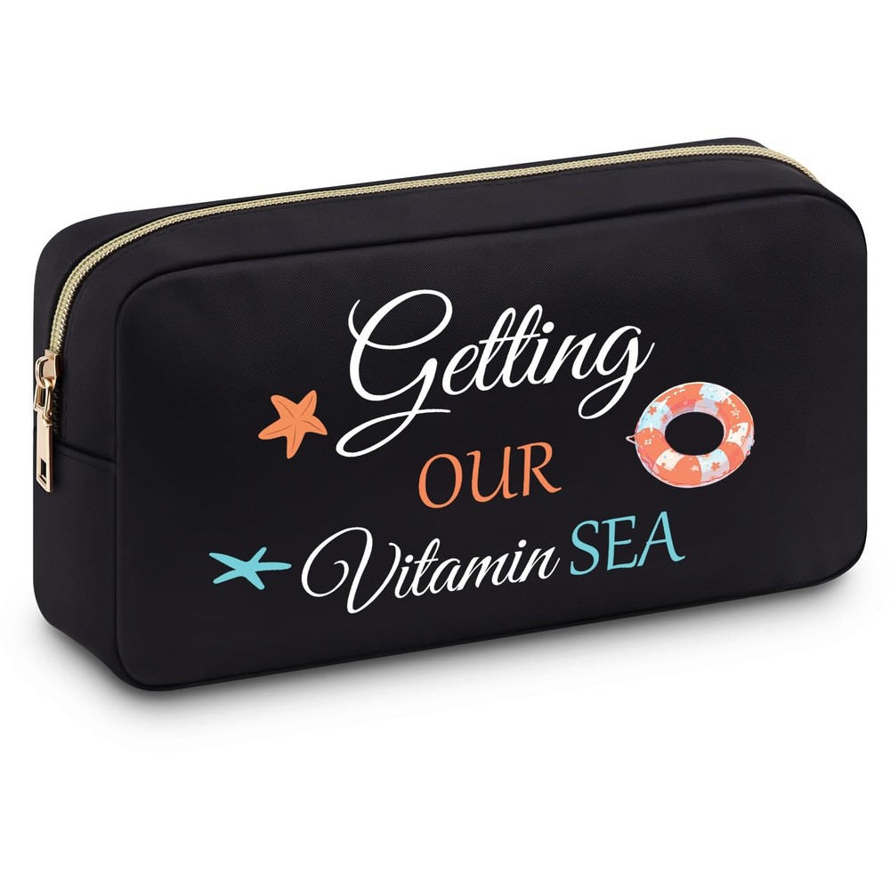 Baipilu Beach Lover Gift Makeup Bag Funny Sea Lovers Gifts for Women black