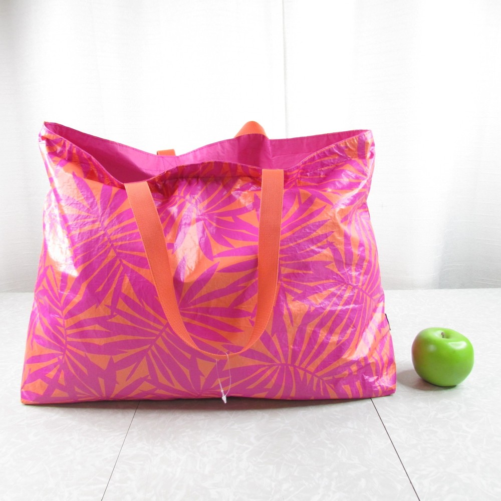NWOT Water Resistant Reversible Pink Orange Tropical Tote Bag Target Open Story