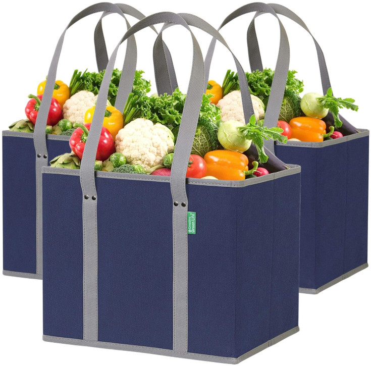 Bolsas compra reutilizables 3 pack rígidas plegables asas largas base dura grand