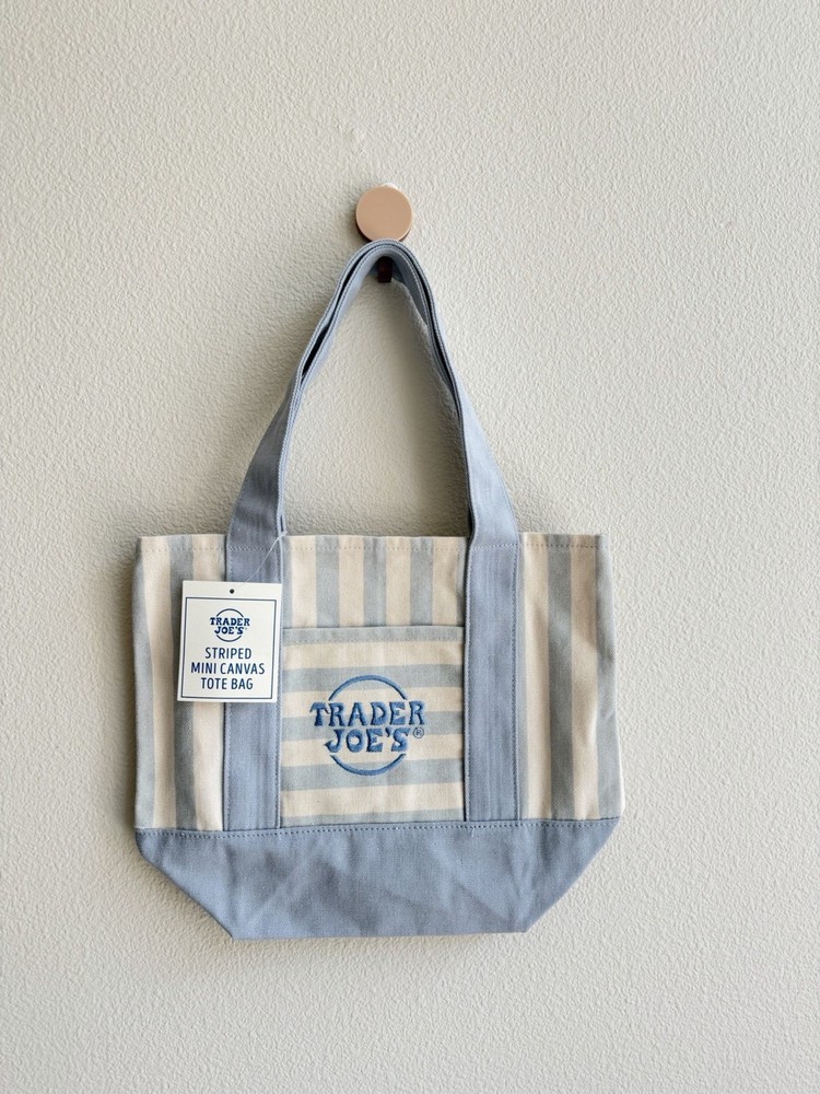 Trader Joe’s 2026 Striped Mini Pastel Canvas Tote Bags – Blue – READY TO SHIP