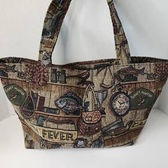 Tapestry Reusable Shopping Tote Bag – Fishing Theme, Double Handle Medium