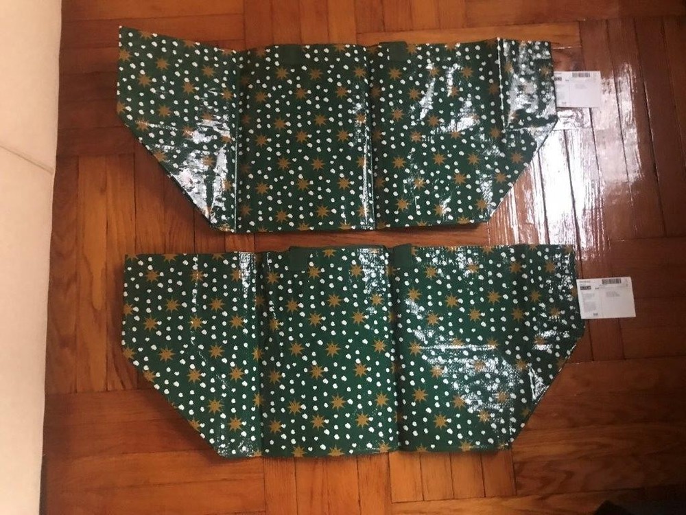 IKEA “LOT OF 2” VINTERFINT 2023 LARGE GREEN/STAR PATTERN 19GALLON SHOPPING BAGS