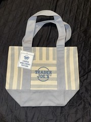 Trader Joe’s Striped Mini Canvas Tote Bag, Reusable, Blue/White, Hand Wash Only