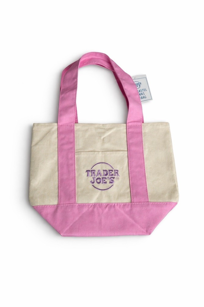 Trader Joe’s Mini Canvas Tote Bag Pink Cream Reusable Grocery Bag NEW NWT Rare