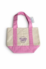 Trader Joe’s Mini Canvas Tote Bag Pink Cream Reusable Grocery Bag NEW NWT Rare