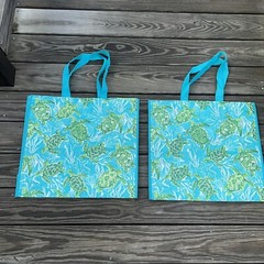 LOT of 2 Pk 🐢TJMaxx Sea Turtles BLUE SEA Beach Shopping Bags Reusable Tote