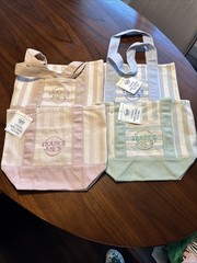 TRADER JOE’S MINI PASTEL STRIPE CANVAS TOTE BAGS SET Of 4 PINK BLUE GREEN BEIGE