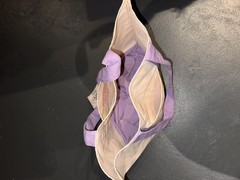 Trader Joe’s Foldable Canvas Pastel Tote Bag Purple Beige