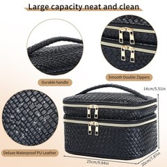 Pinkmik Travel Makeup Bag for Women Double Layer Cosmetic with A/Black