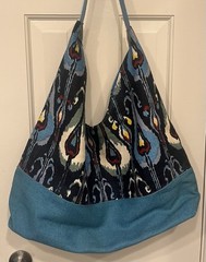 Avani Jute Burlap Canvas Beach Hobo Bag Tote – Blue Abstract – Large