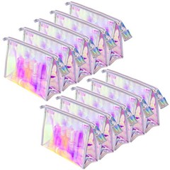 Zwish 10PCS Iridescent Makeup Bag Bulk, Holographic 8.8X6.3X3Inch, 10Pack