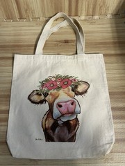 Lee Keller “Cow with Flower Crown” Canvas Tote Bag Farmhouse Art