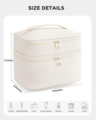 HBlife Double Layer Travel Makeup Bag Portable Cute Leather Large, Beige