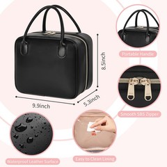 onemoky Travel Makeup Bag, Large 9.9 x 5.3 x 8.5 inches, 03-Black Leather