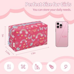 onemoky Small Makeup Bag for Girls, Cute Travel Rose Red