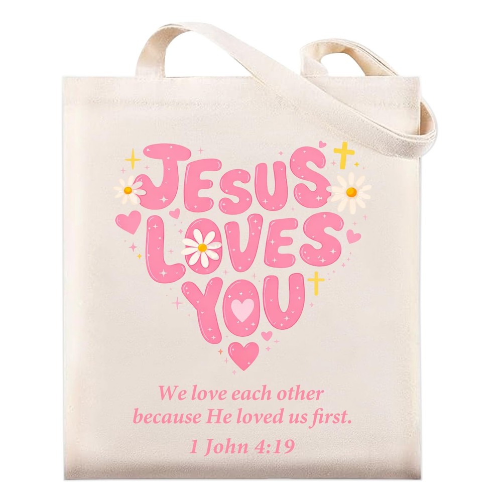 Christian Jesus Tote Bag Gifts for Women Girls Her – Jesus Loves You Church B…