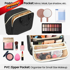JOYYTUU Makeup Bag, Large Capacity with Room for Brushes and Mirror, Black