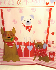 TWO Valentine’s Day Cats & Dogs Pugs & Kisses Reusable Tote Bags Size 14″x 14″