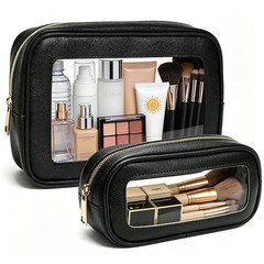 FFpaw 2Pcs Clear Makeup Bags Set – Portable Cosmetic Bag Case Black