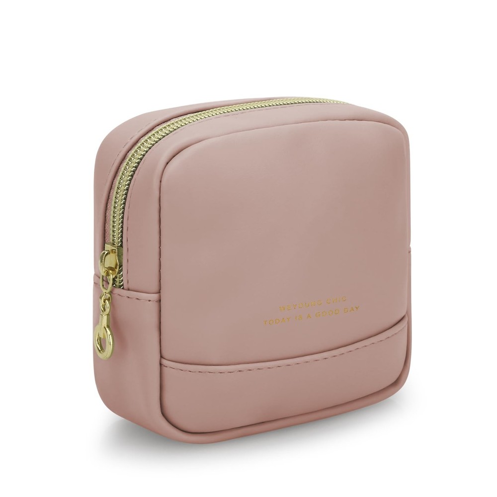 JINSI Small Makeup Bag for Purse,PU Leather Cute Travel Cosmetic small, Pink
