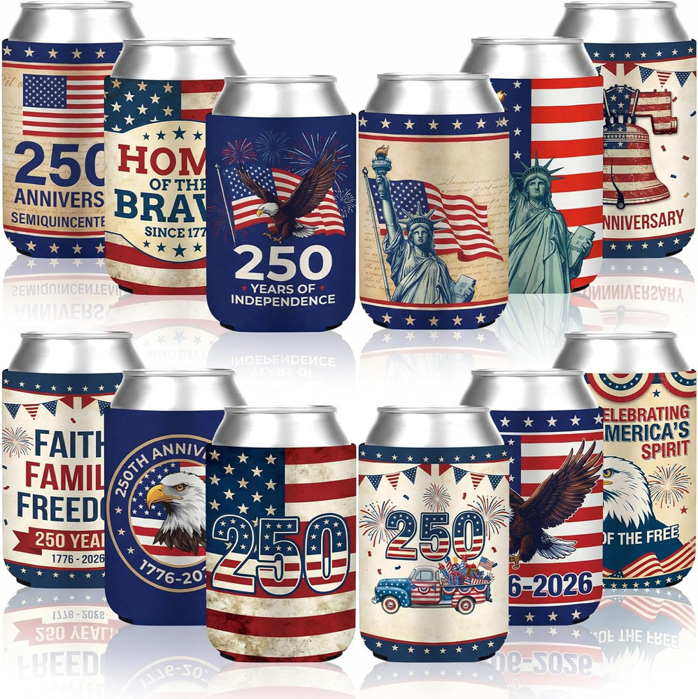 12 Packs 4Th of July Can Cooler Sleeve 250Th Anniversary Independence Day Beer C