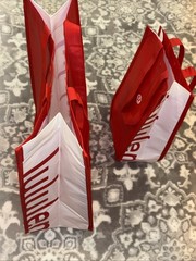 2 Lululemon Red And White Logo Reusable Shopping Bags 1 Large 1 Small New