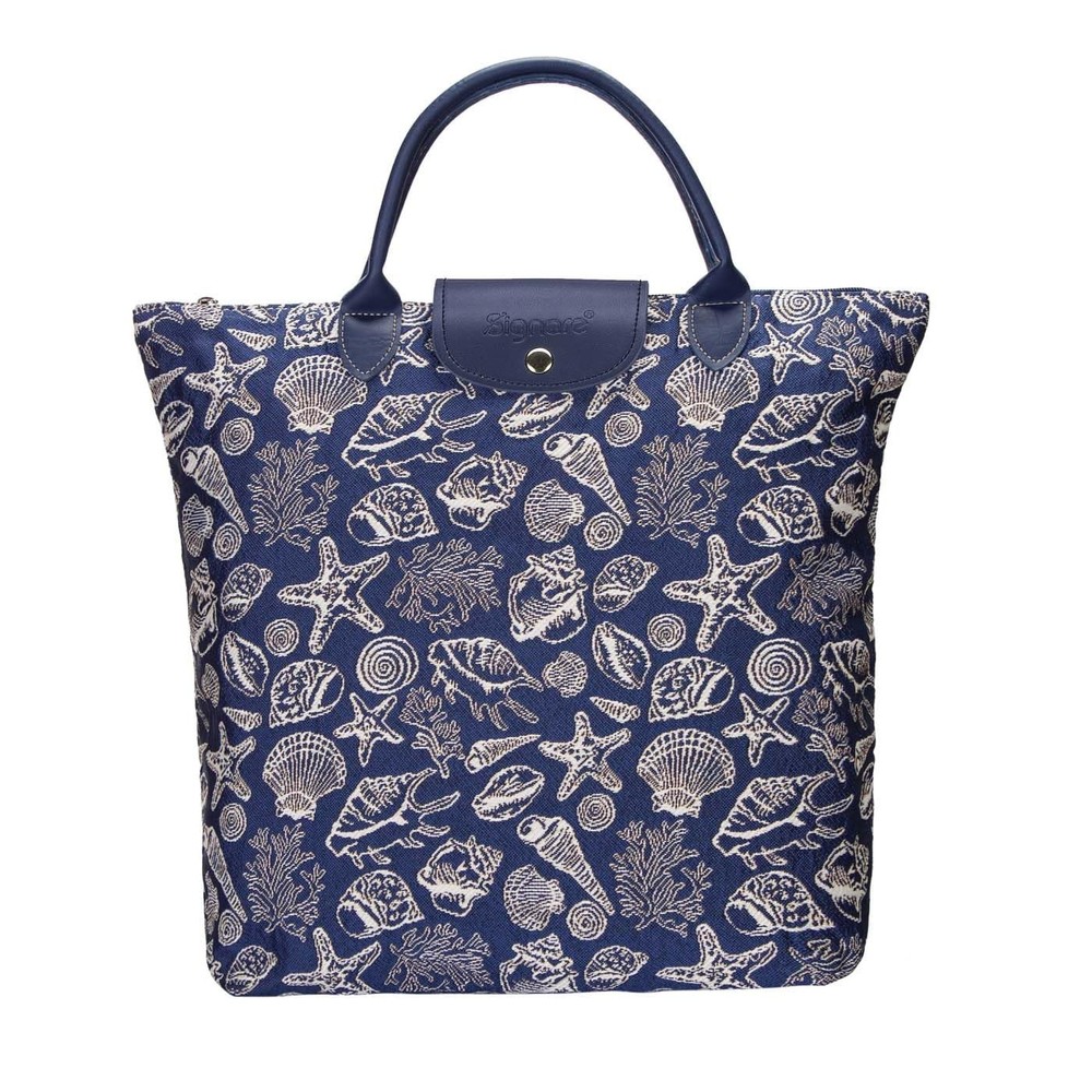 Tapestry Foldable Tote Bag Reusable Shopping Bag Grocery Bag with Navy Blue S…