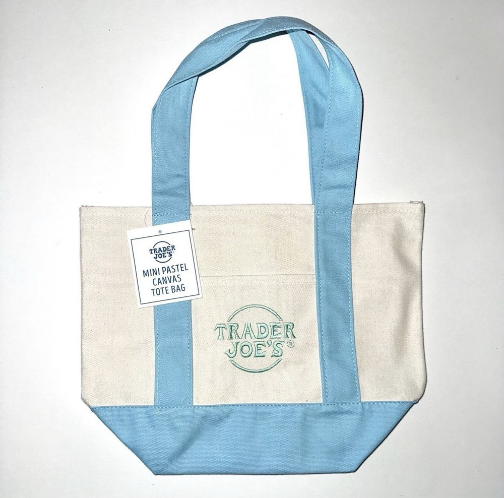NWT Trader Joe’s Mini BLUE Pastel Canvas Tote Bag