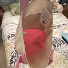 Trader Joe’s Foldable Canvas Tote Bag Pink Beige Reusable Shopping Solid Plain