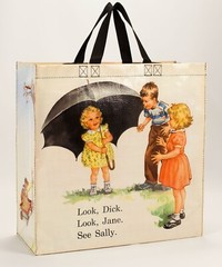 NEW Dick & Jane & Sally w/Umbrella Tote Bag Reusable by Blue Q w/ Tag