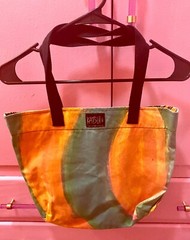 TOTE Signed KATSUi AUSTRALIA XL Canvas Reversible TROPICAL FLOWERS Zip EUC