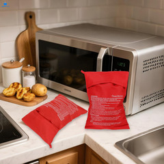 2 PCS Red Baked Potato Microwave Bag, Reusable 10.04in x 7.28in,
